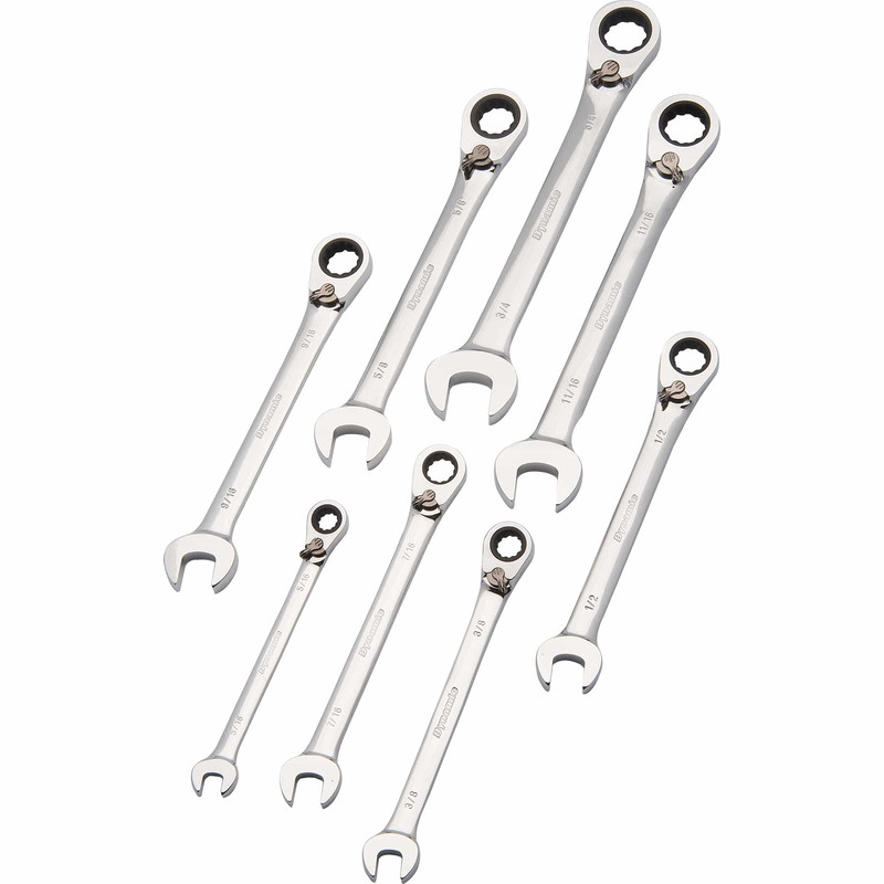 Ratcheting Wrench Set, 8pc, SAE, Reversible Combination, 5/16" - 3/4"